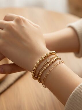 Elegant Gold Beaded Layered Bracelet Set for Women